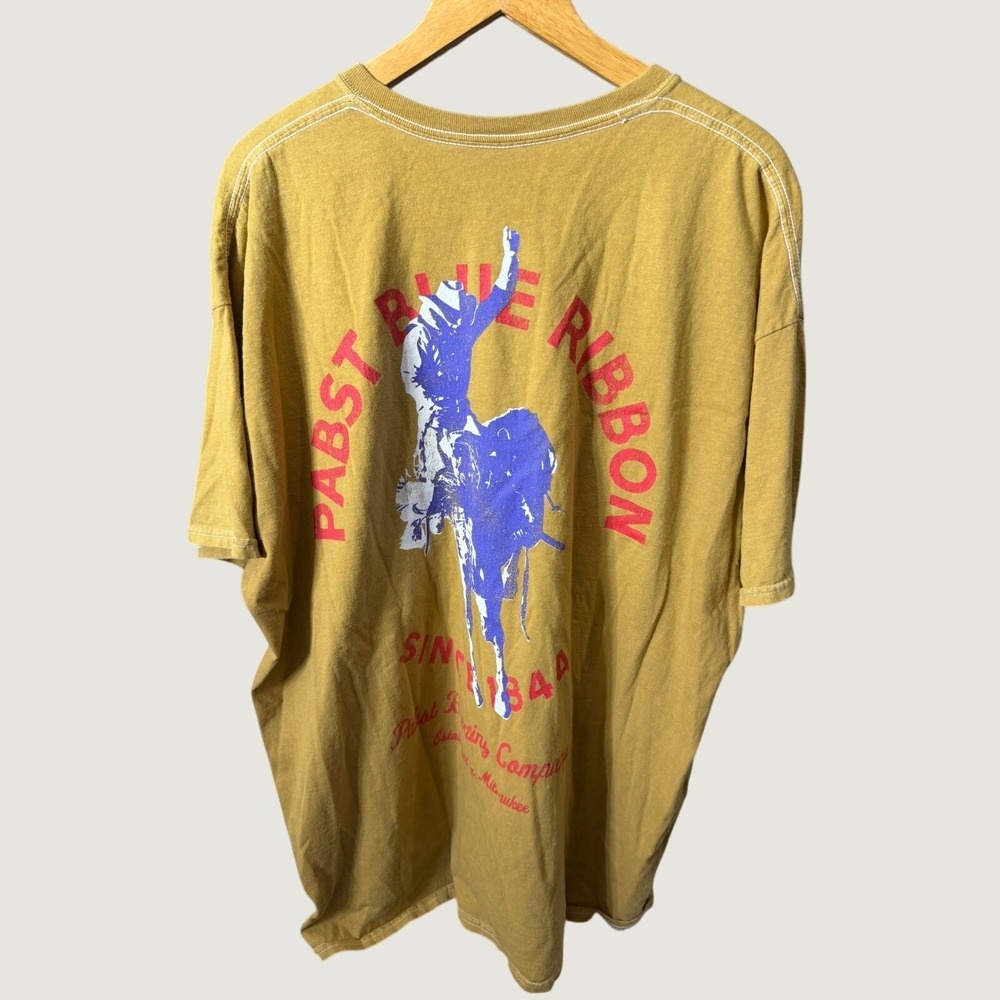 Pabst Blue Ribbon T-Shirt Cowboy Rodeo Graphic Mens XL Brown Beer Tee PBR